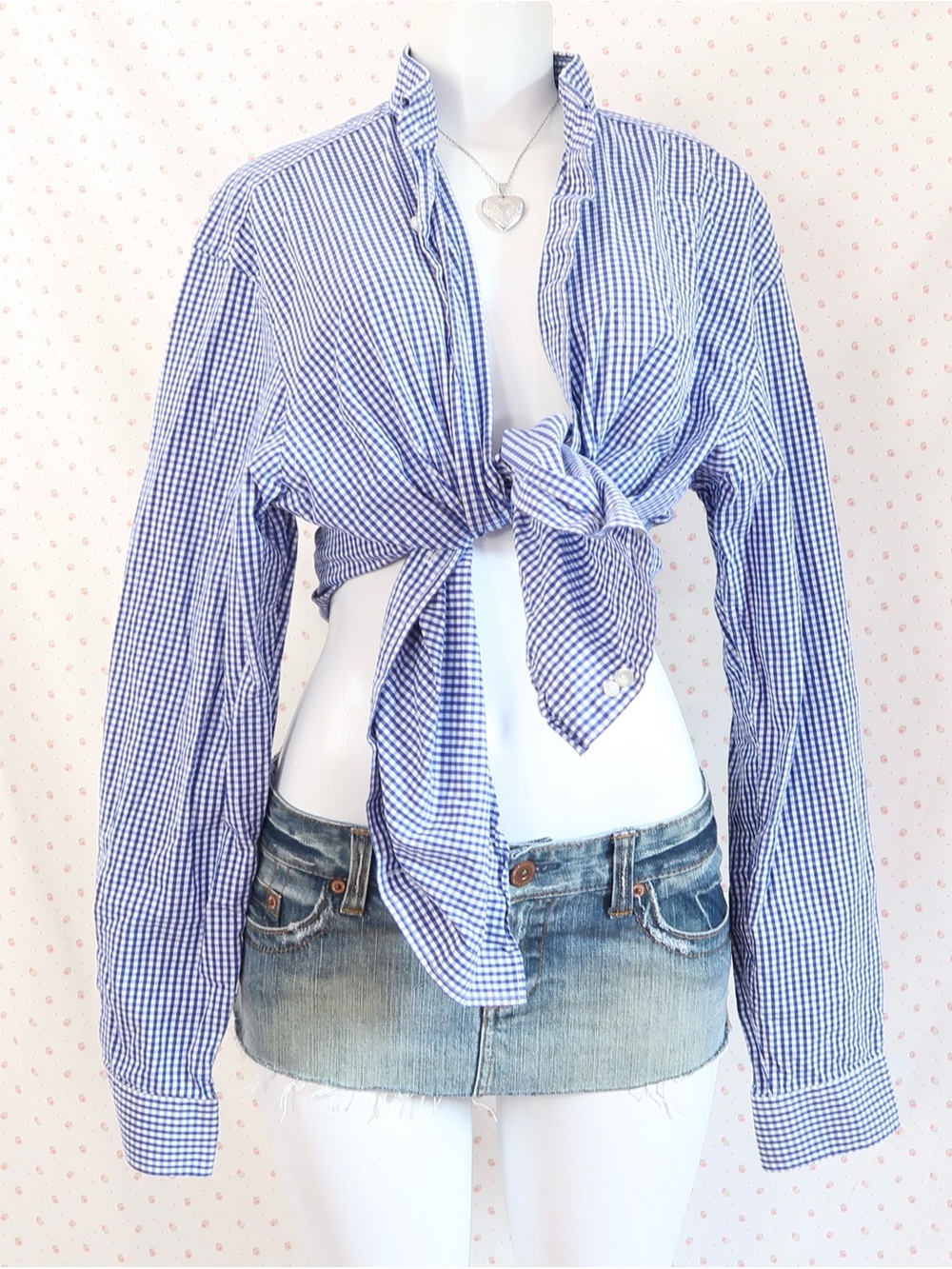 Lands' End Blue and White Gingham Tie-Front Button-Down